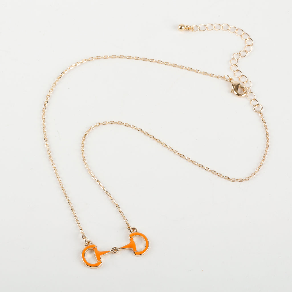 Enamel Horsebit Necklace, Orange