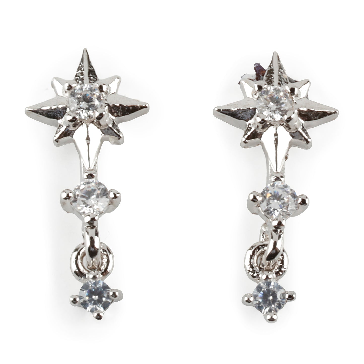 Mini Star Layered Drop Earrings,Silver