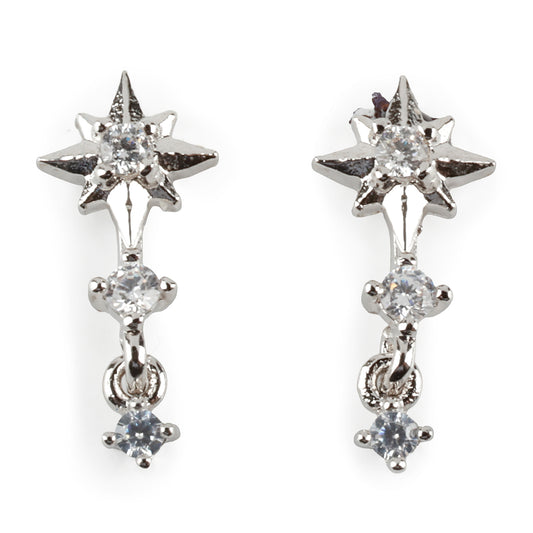 Mini Star Layered Drop Earrings,Silver