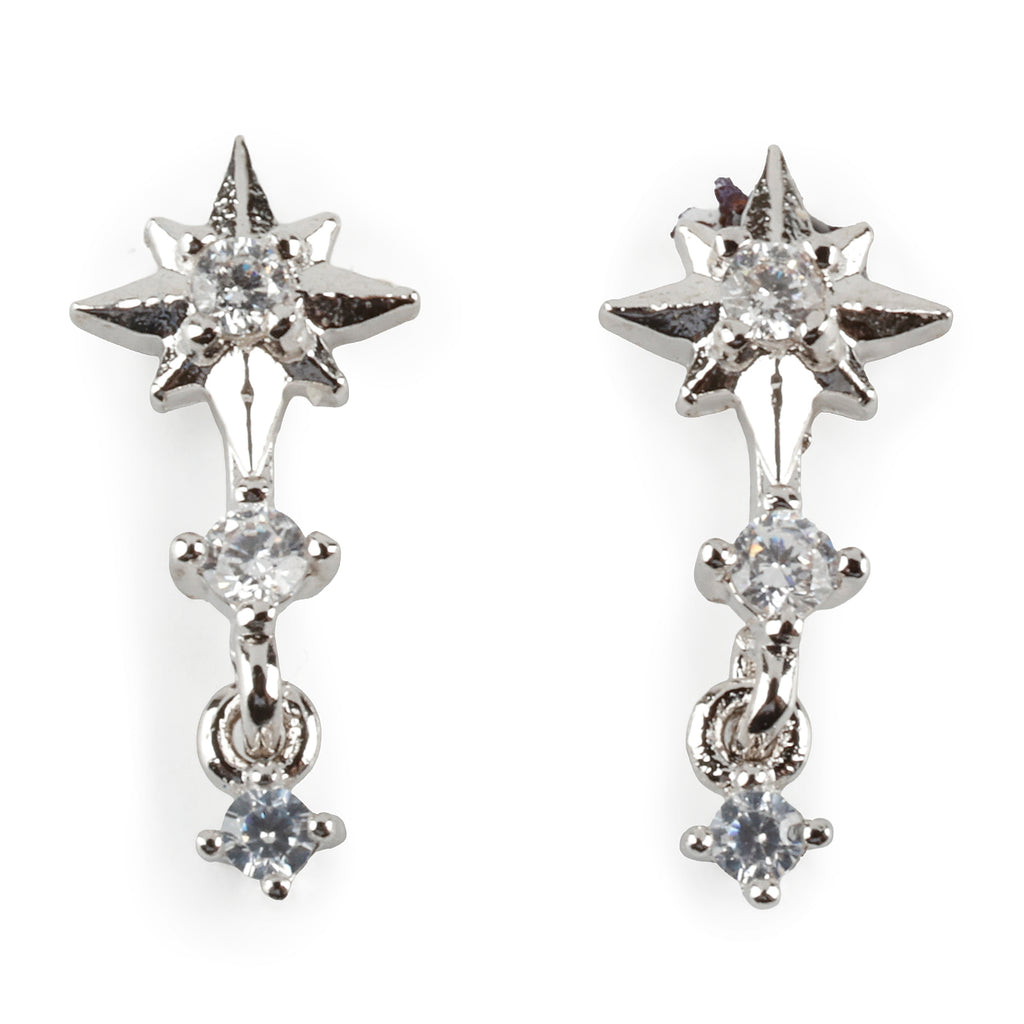 Mini Star Layered Drop Earrings,Silver