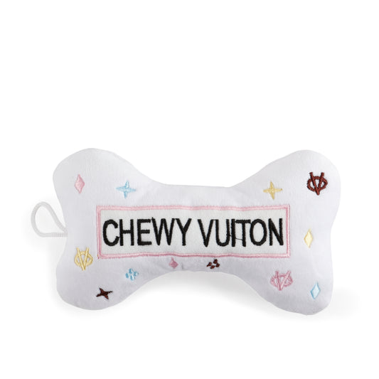 White Chewy Vuiton Bones Squeaker Dog Toy