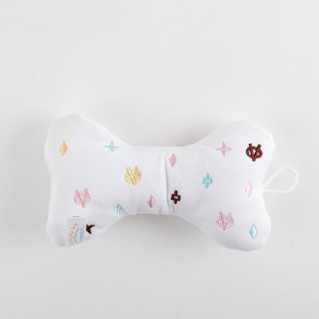 White Chewy Vuiton Bones Squeaker Dog Toy