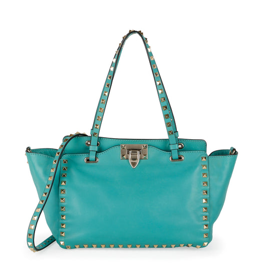 Small Rock Stud Top Handle Tote, Turquoise