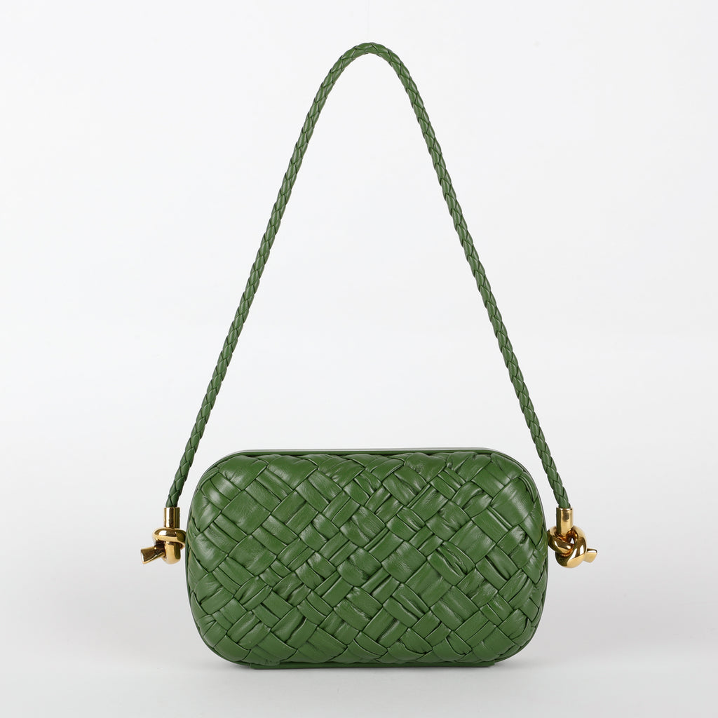Knot Minaudiere on Strap, Green Intrecciato Leather