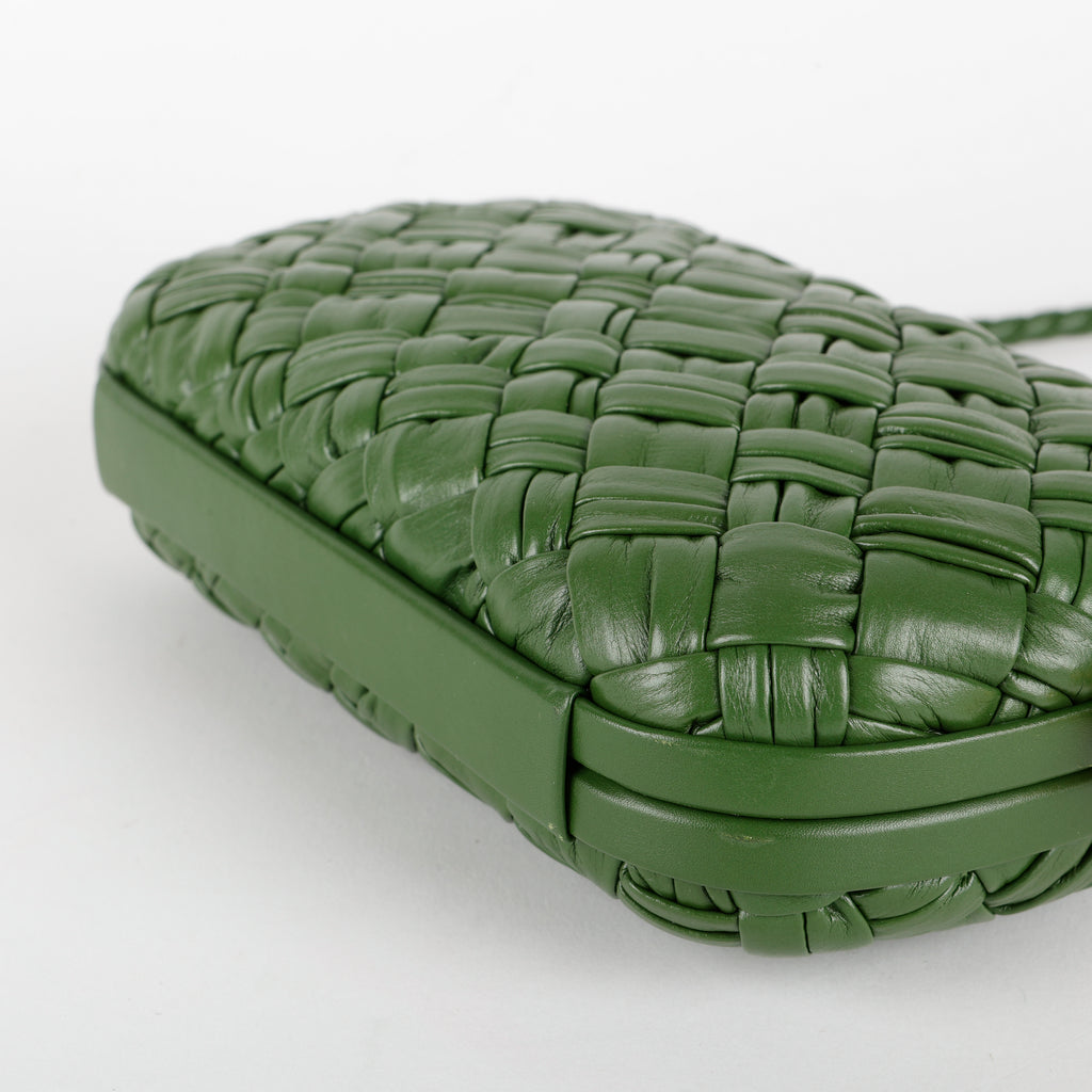 Knot Minaudiere on Strap, Green Intrecciato Leather