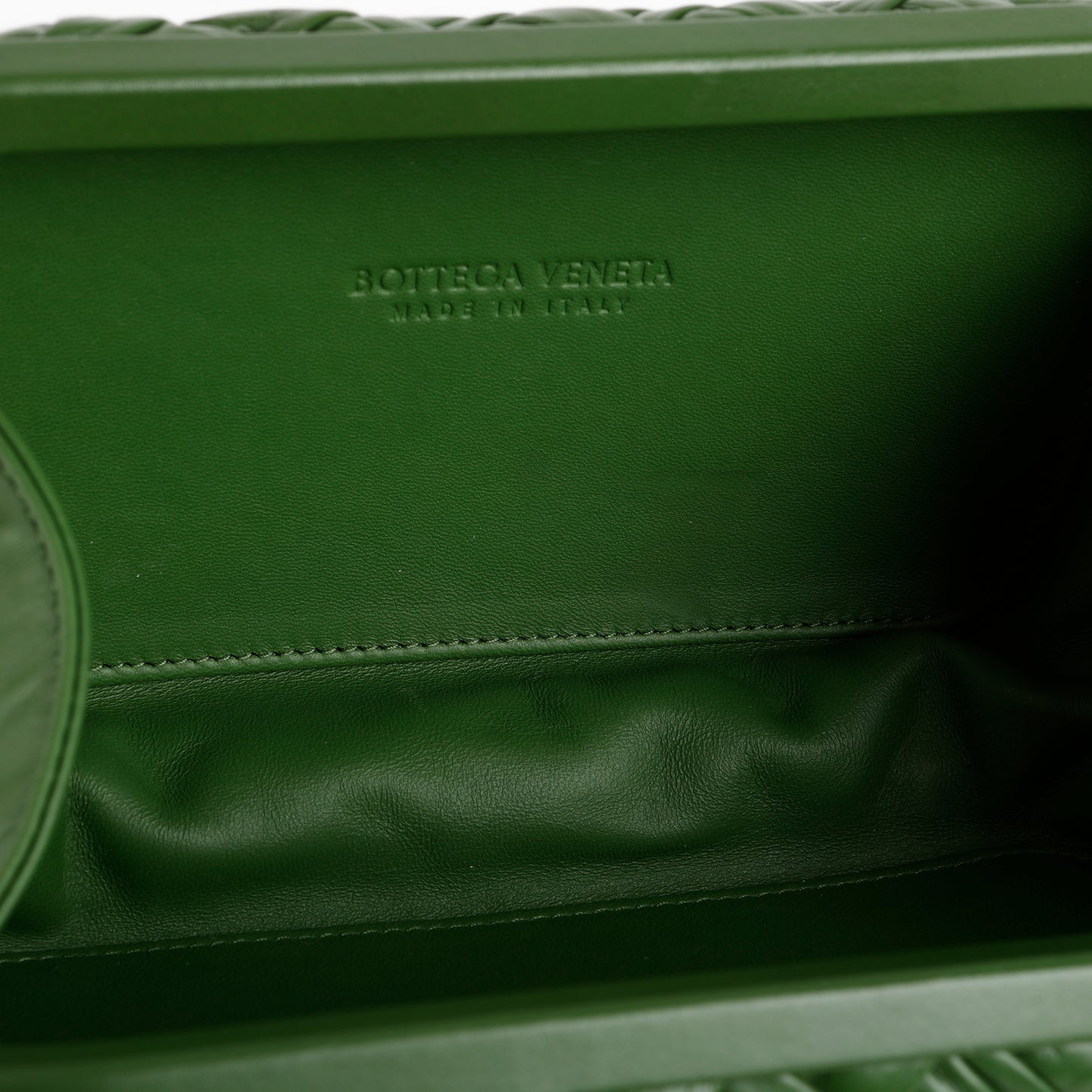 Knot Minaudiere on Strap, Green Intrecciato Leather