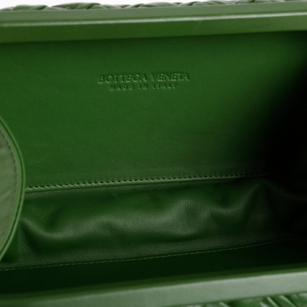 Knot Minaudiere on Strap, Green Intrecciato Leather