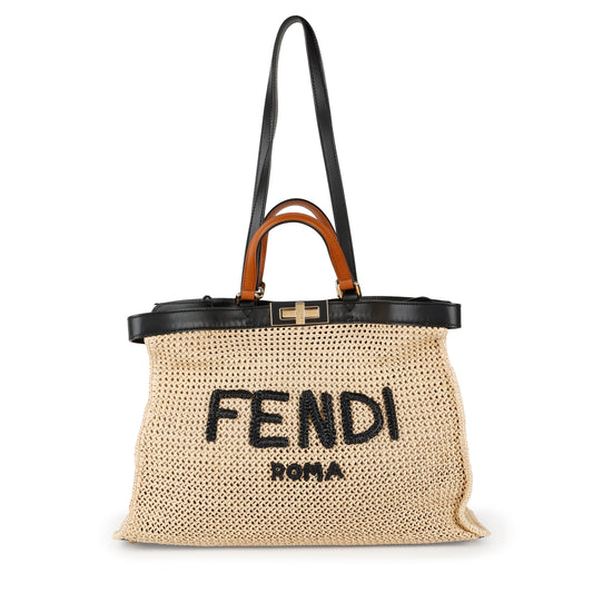 Medium Peekaboo X-Tote, Raffia/Black