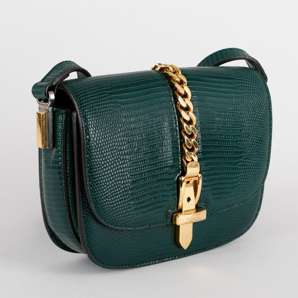 Small Sylvie 1969 Shoulder Bag, Green Lizard