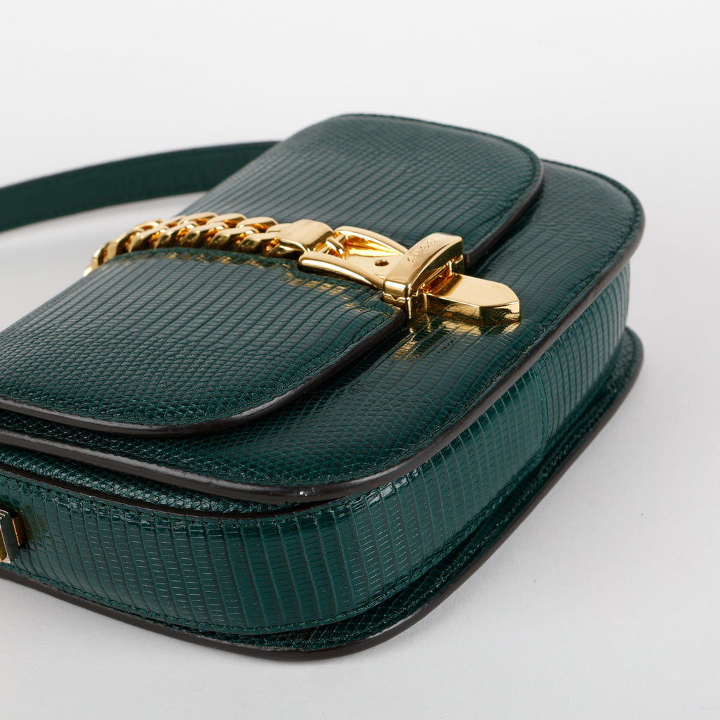 Small Sylvie 1969 Shoulder Bag, Green Lizard