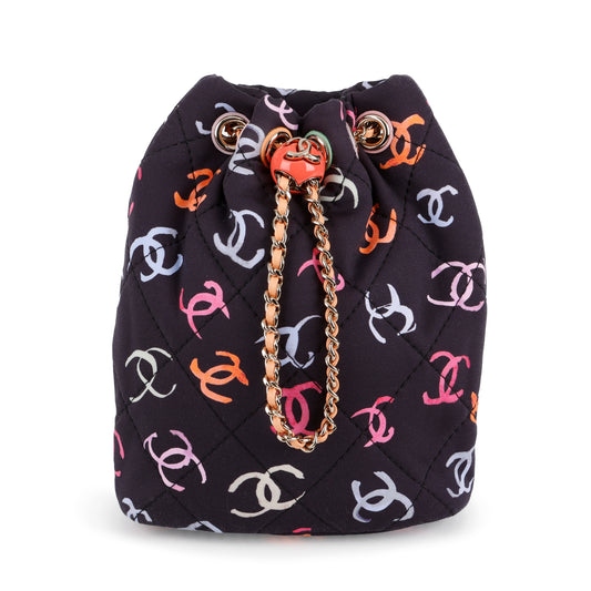 Logo CC Quilted Fabric Drawstring Backpack, Navy/Multicolor