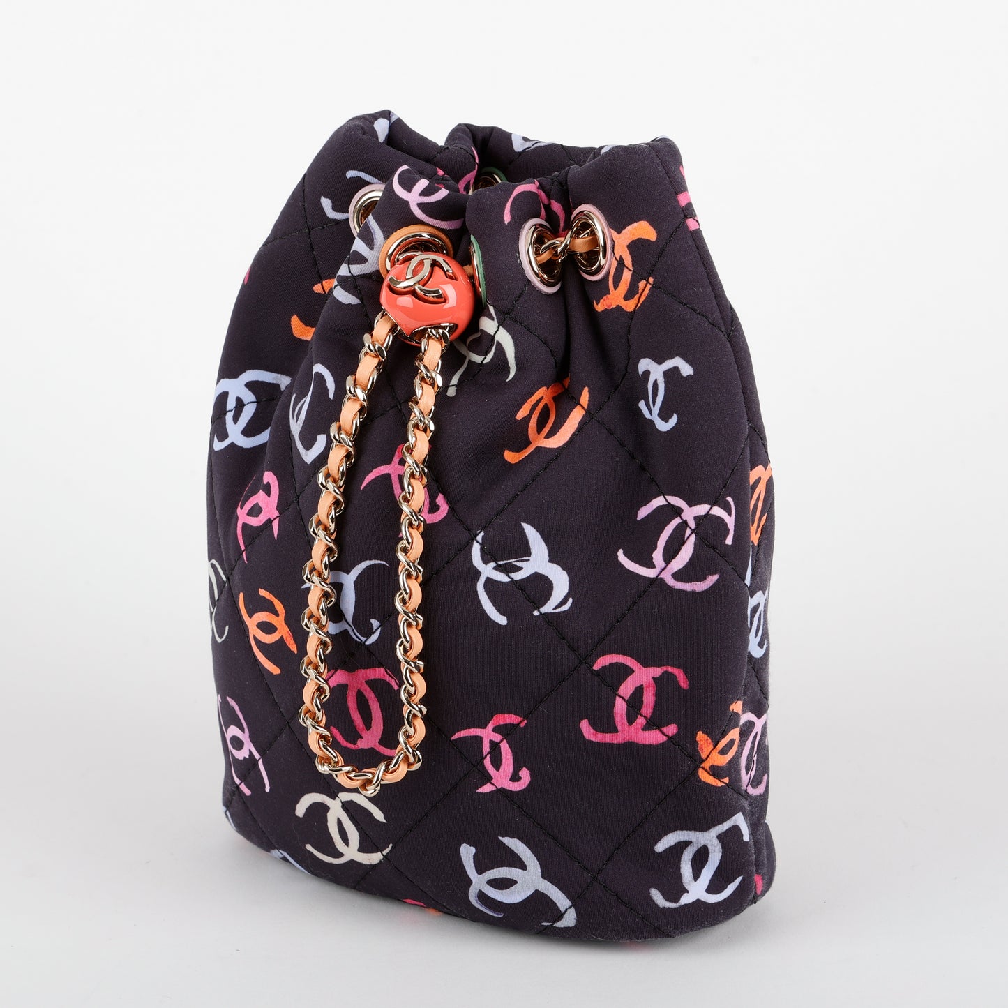 Logo CC Quilted Fabric Drawstring Backpack, Navy/Multicolor