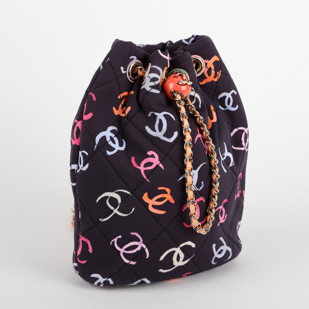 Logo CC Quilted Fabric Drawstring Backpack, Navy/Multicolor