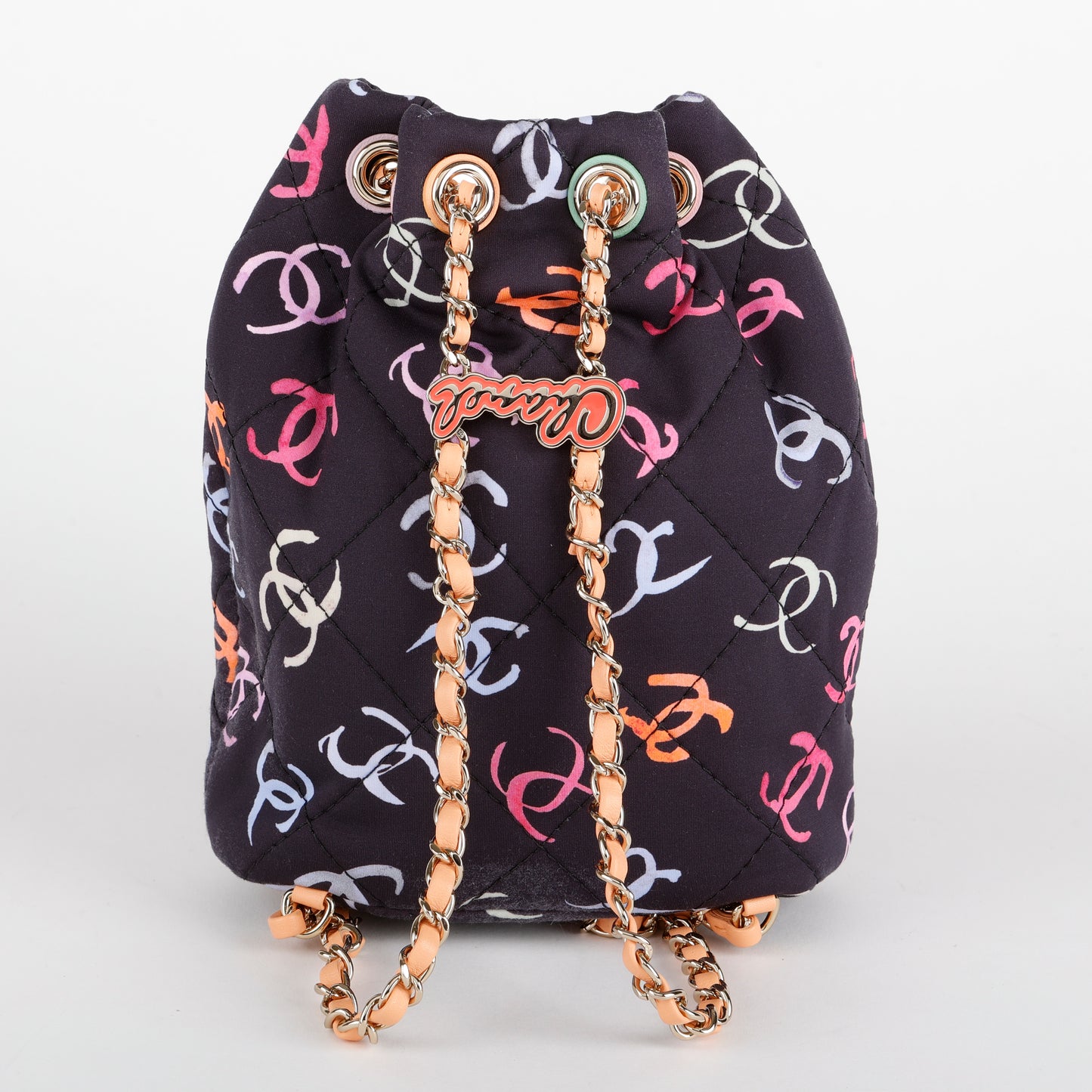 Logo CC Quilted Fabric Drawstring Backpack, Navy/Multicolor