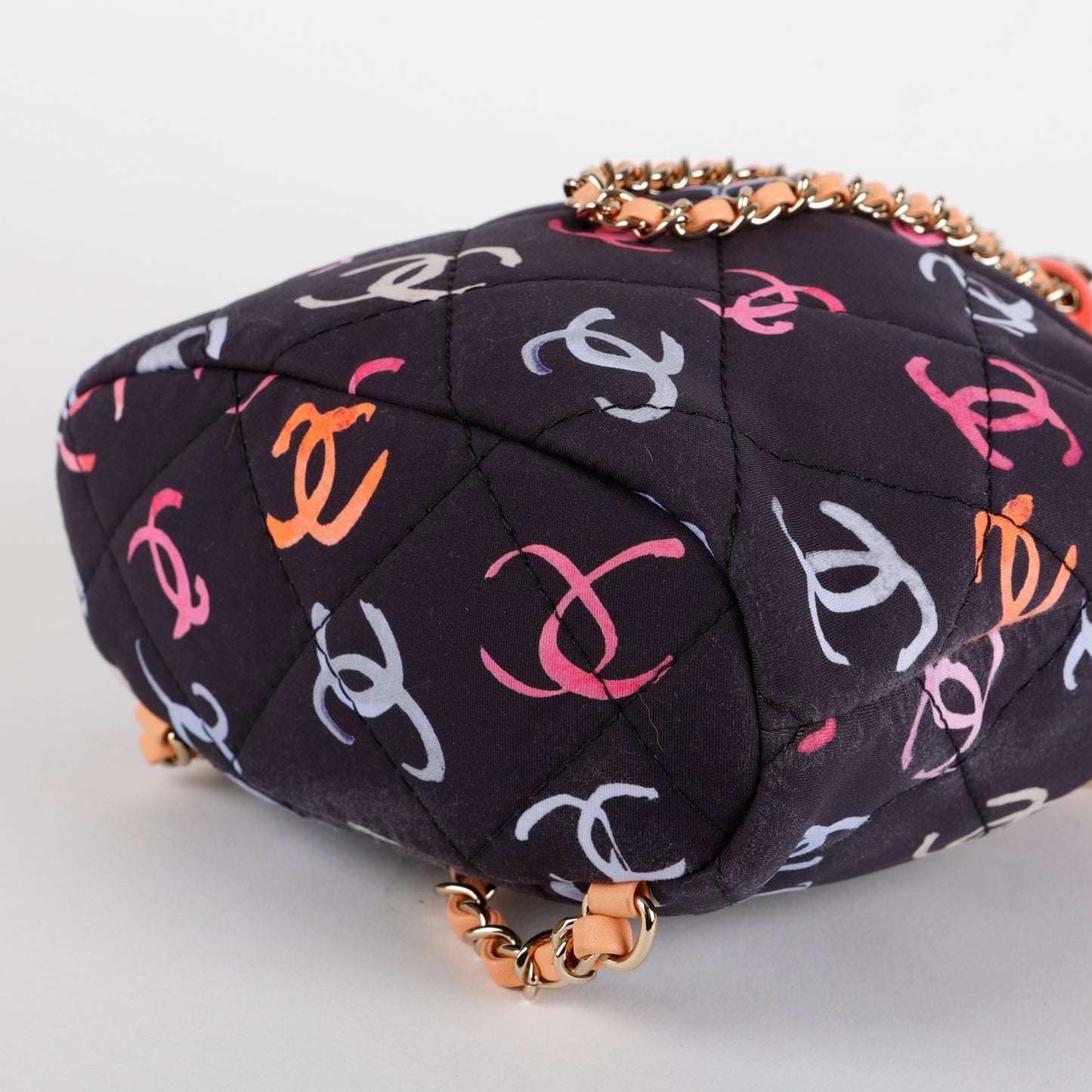 Logo CC Quilted Fabric Drawstring Backpack, Navy/Multicolor