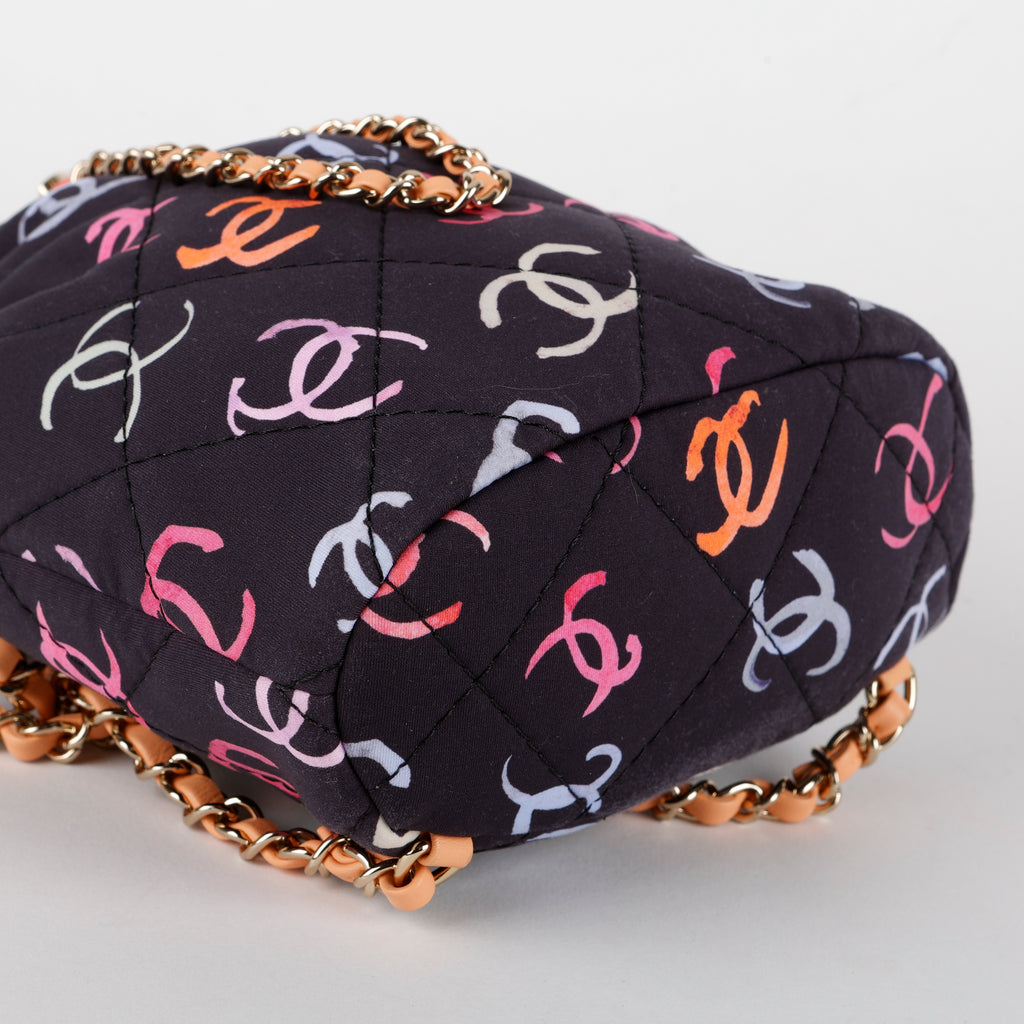 Logo CC Quilted Fabric Drawstring Backpack, Navy/Multicolor