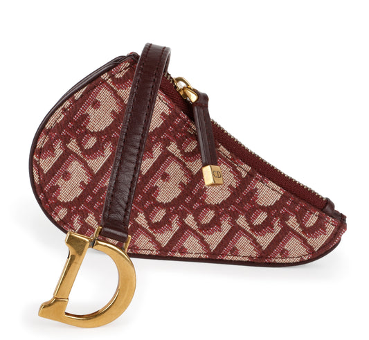 Saddle Coin Purse Key Holder, Burgundy Oblique Canvas