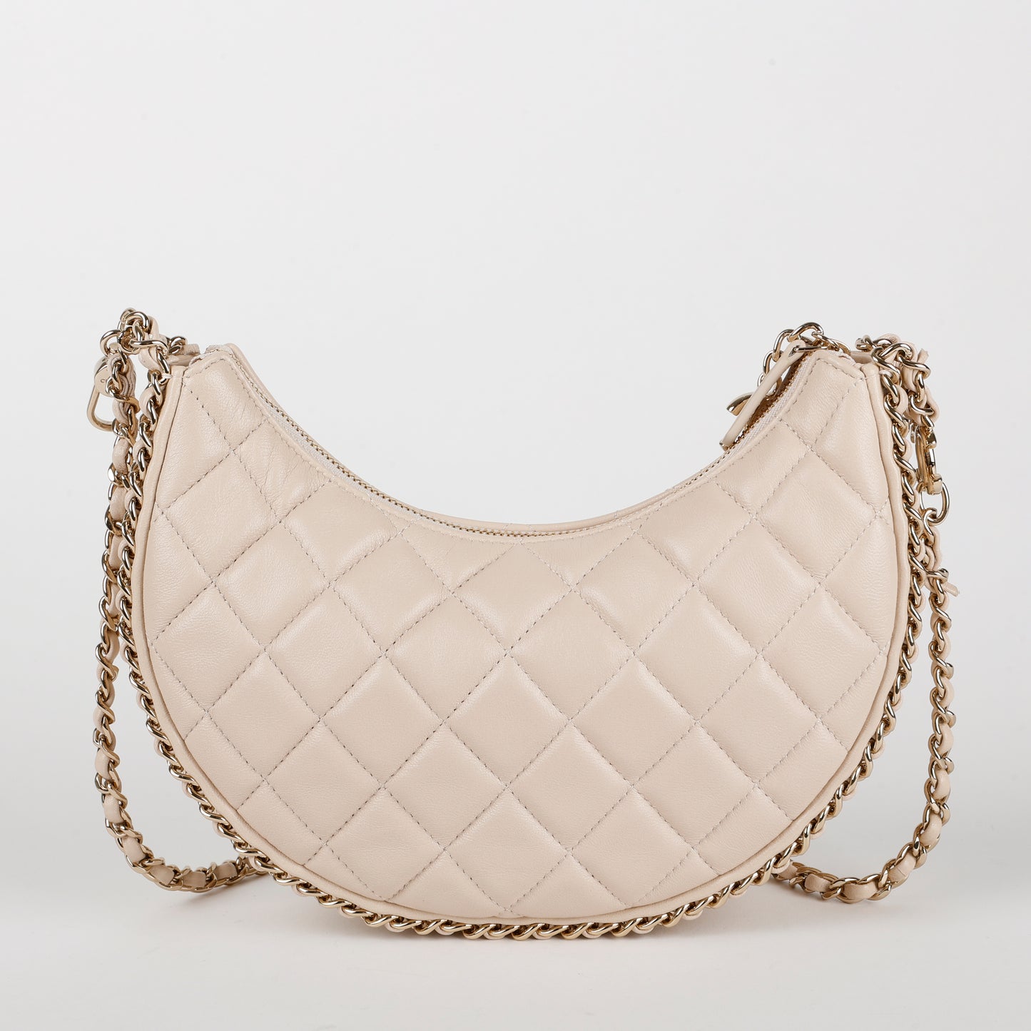 Small Chain Around Hobo, Beige Lambskin