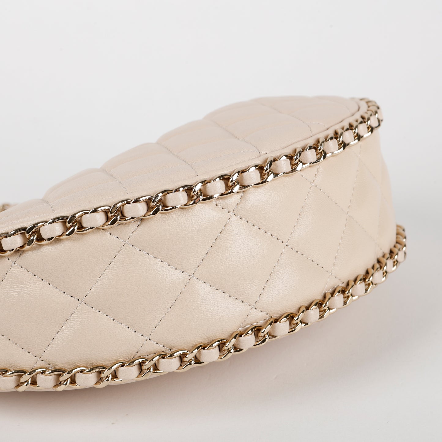 Small Chain Around Hobo, Beige Lambskin