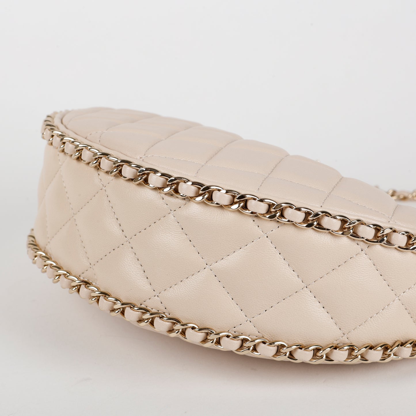 Small Chain Around Hobo, Beige Lambskin