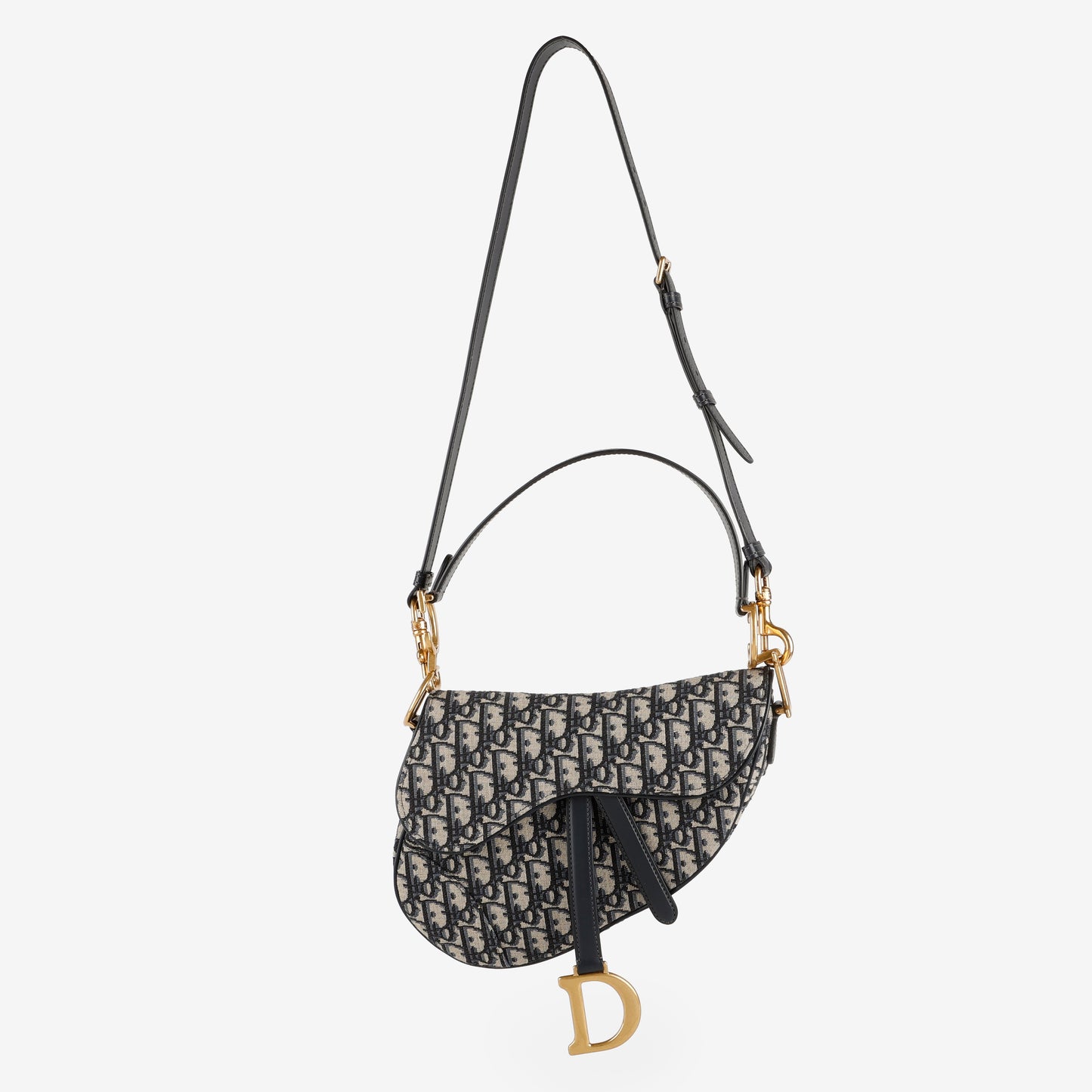 Medium Saddle Bag, Navy Oblique Canvas w/strap