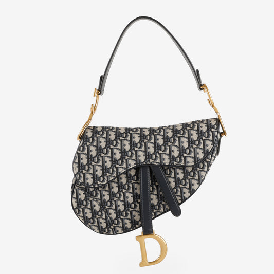 Medium Saddle Bag, Navy Oblique Canvas w/strap