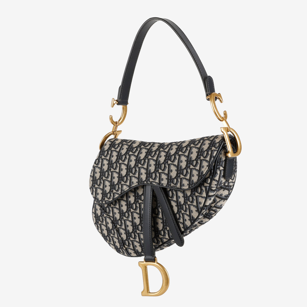 Medium Saddle Bag, Navy Oblique Canvas w/strap