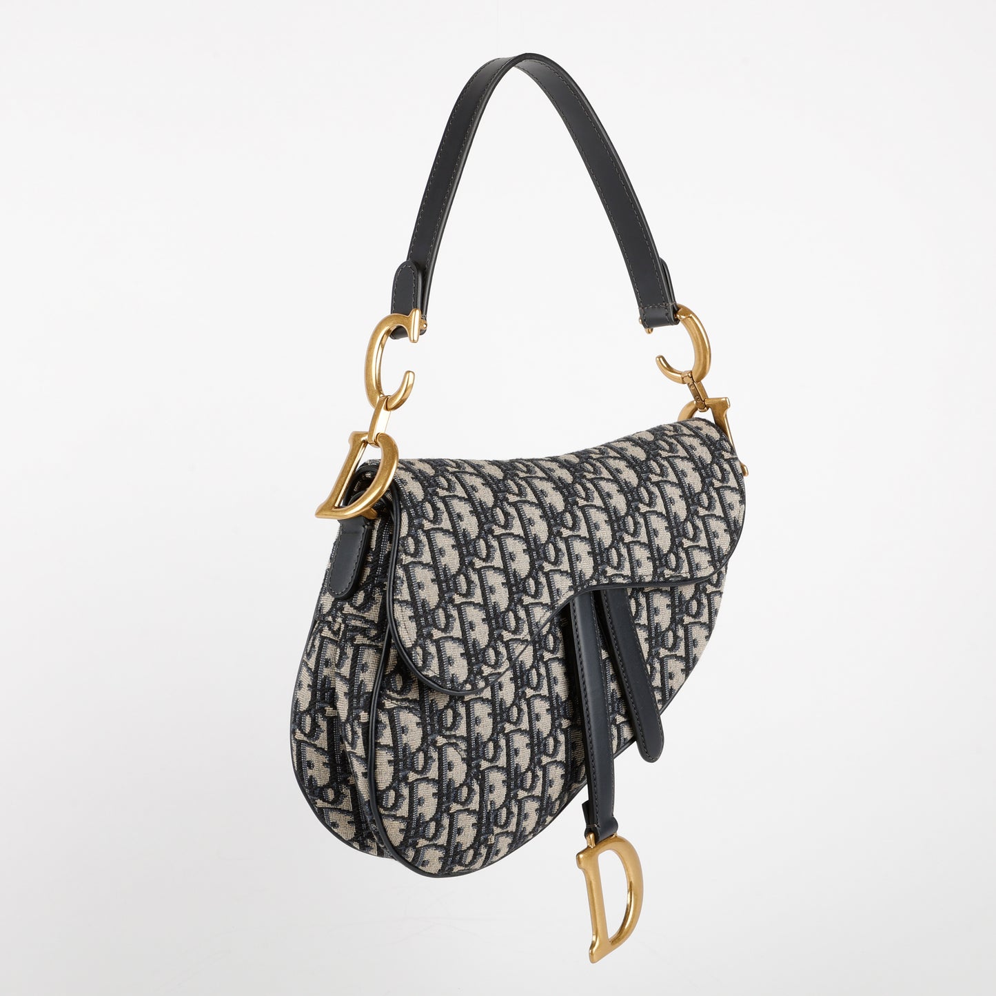 Medium Saddle Bag, Navy Oblique Canvas w/strap