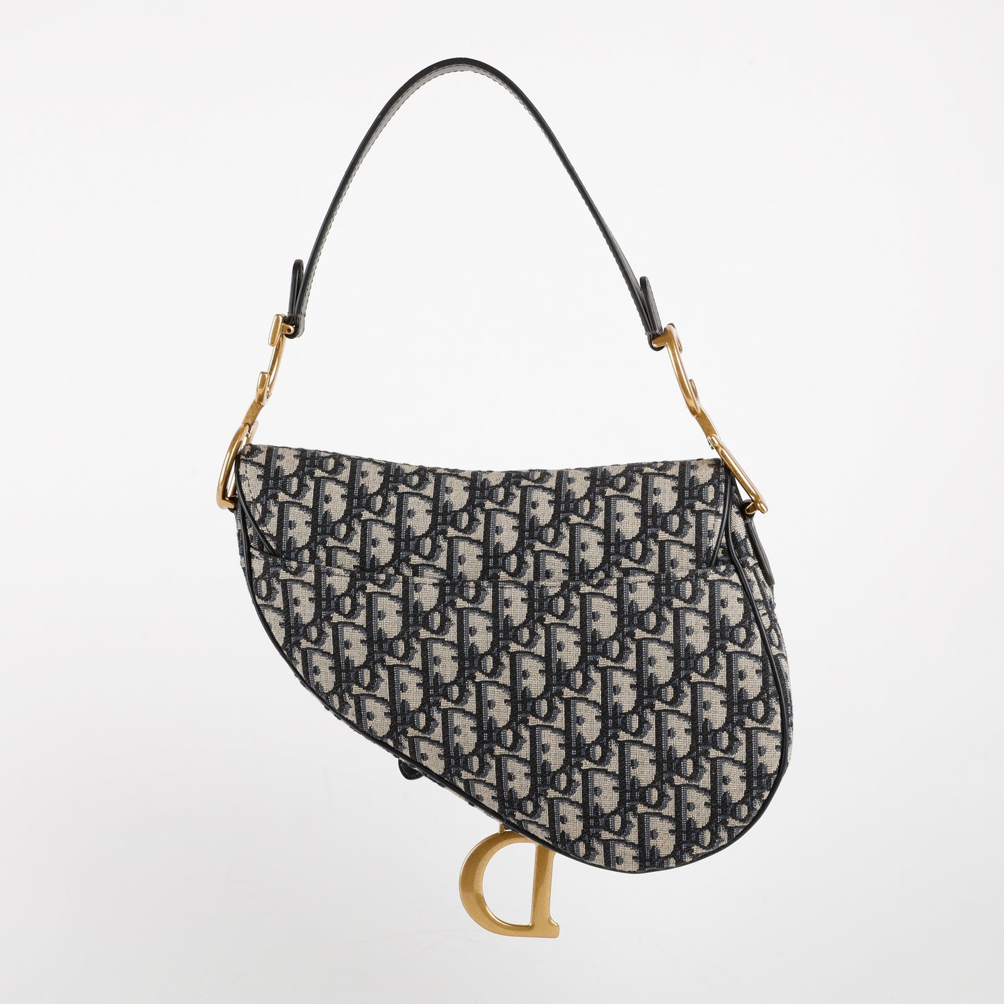 Medium Saddle Bag, Navy Oblique Canvas w/strap