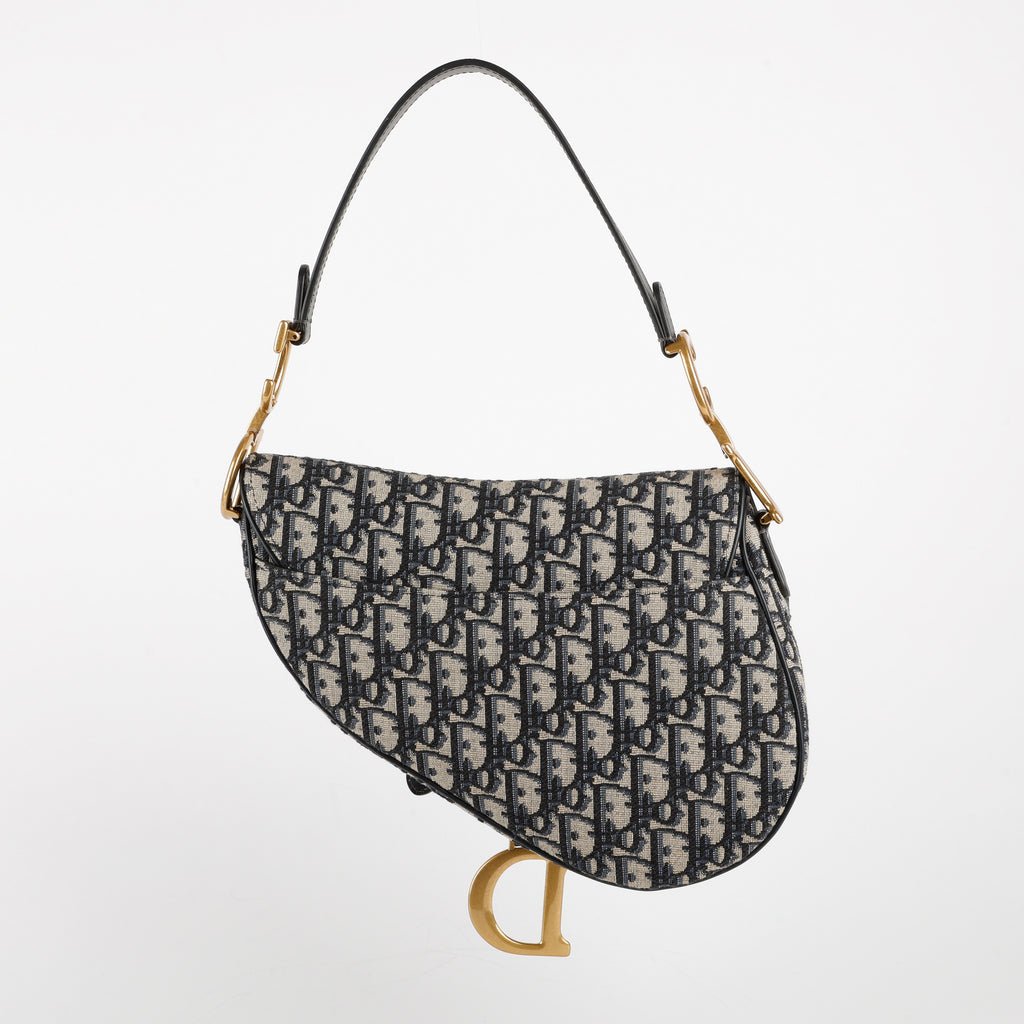 Medium Saddle Bag, Navy Oblique Canvas w/strap