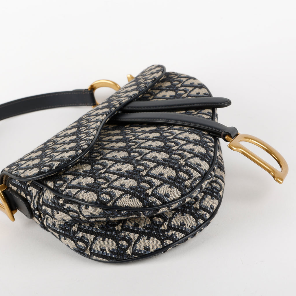Medium Saddle Bag, Navy Oblique Canvas w/strap