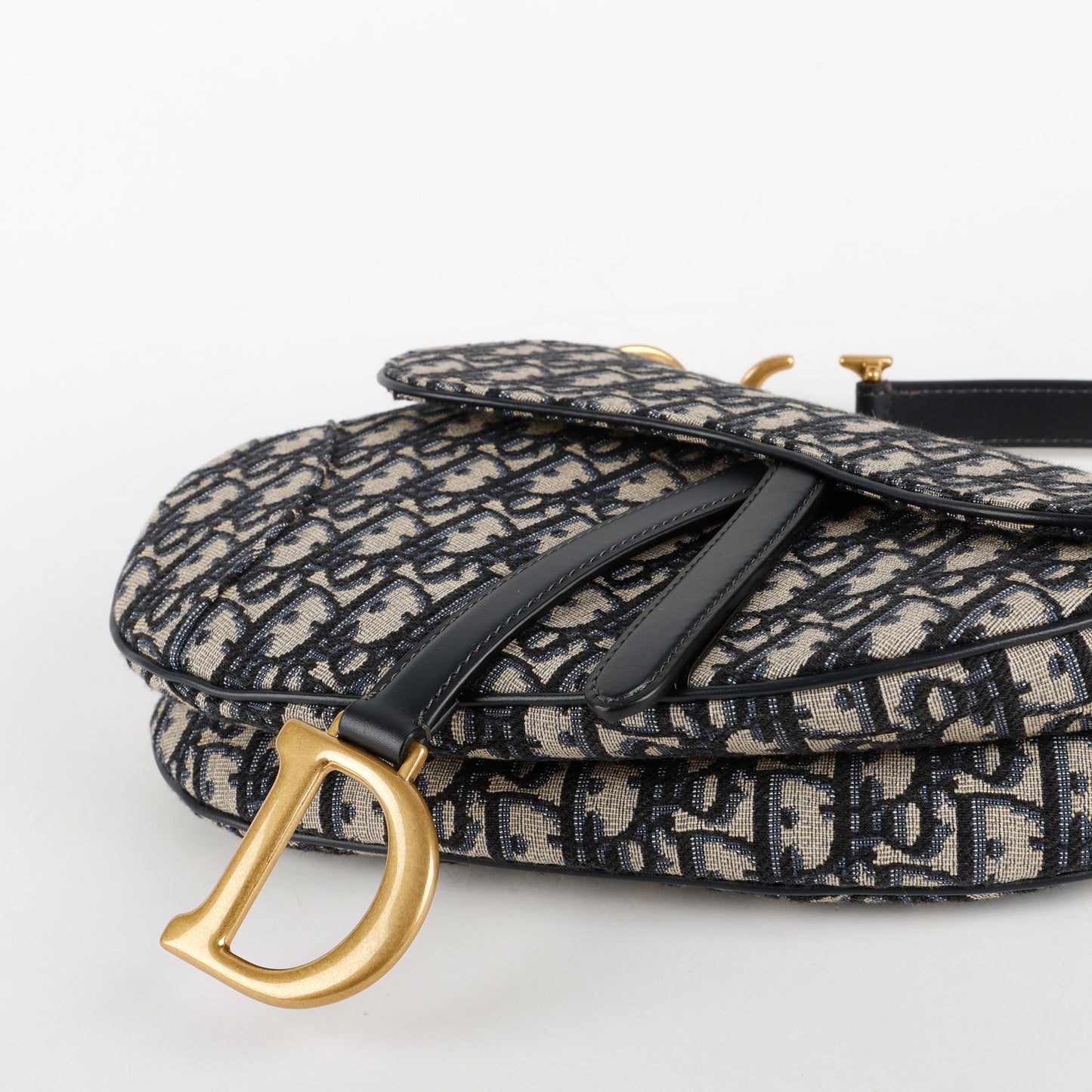 Medium Saddle Bag, Navy Oblique Canvas w/strap