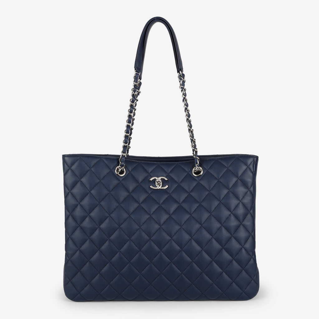 Timeless Shopping Tote, Navy Blue Lambskin