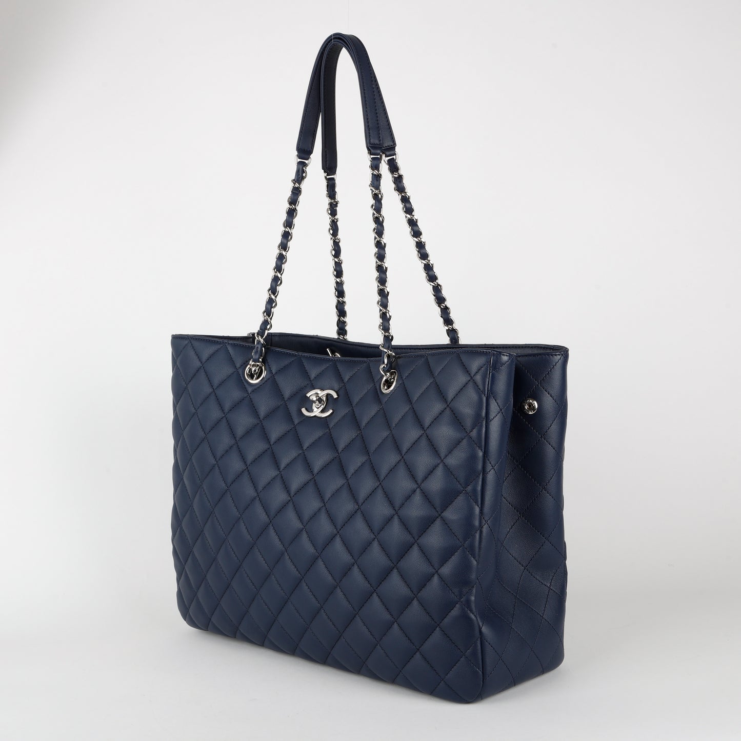 Timeless Shopping Tote, Navy Blue Lambskin