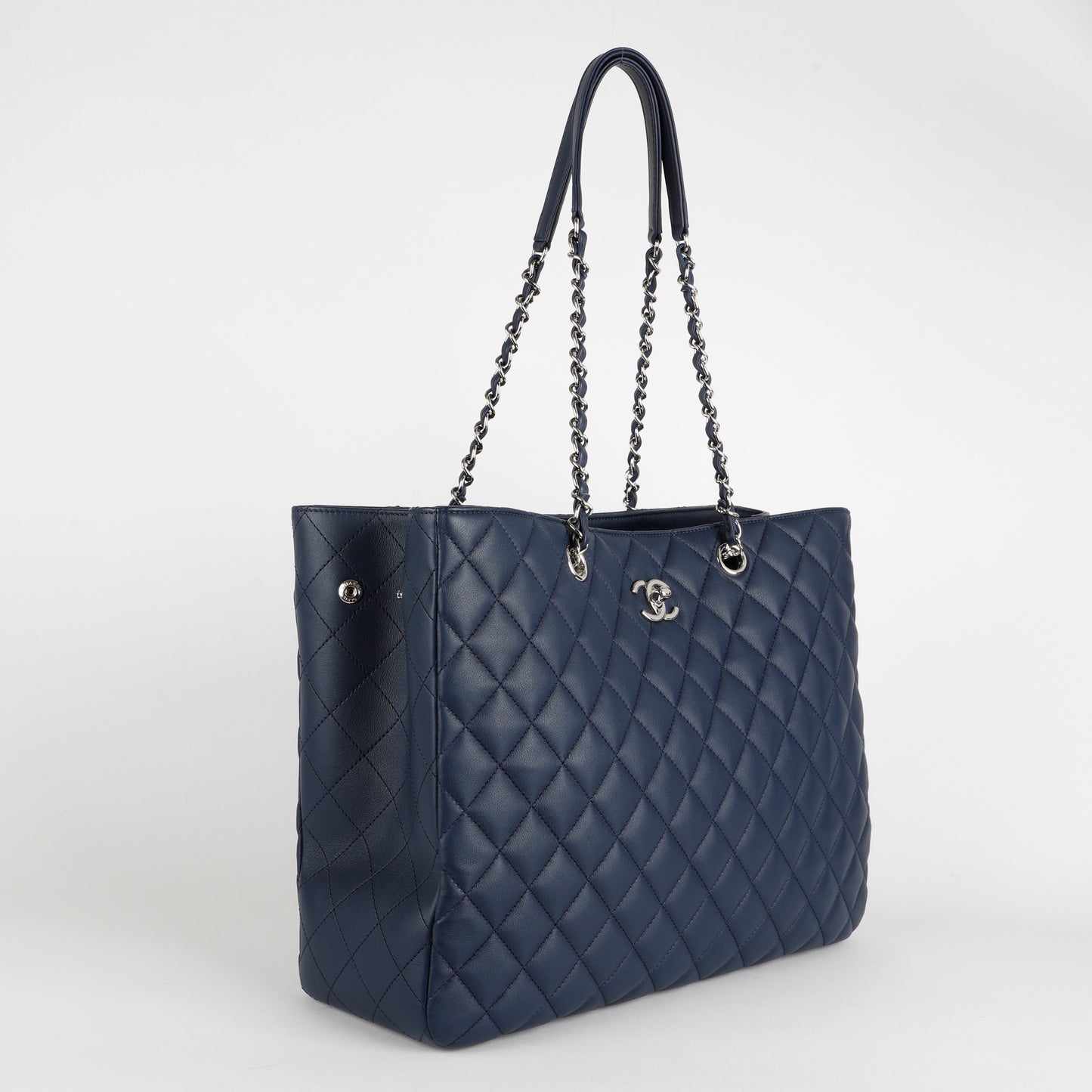 Timeless Shopping Tote, Navy Blue Lambskin