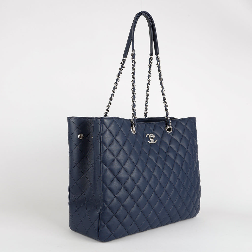 Timeless Shopping Tote, Navy Blue Lambskin