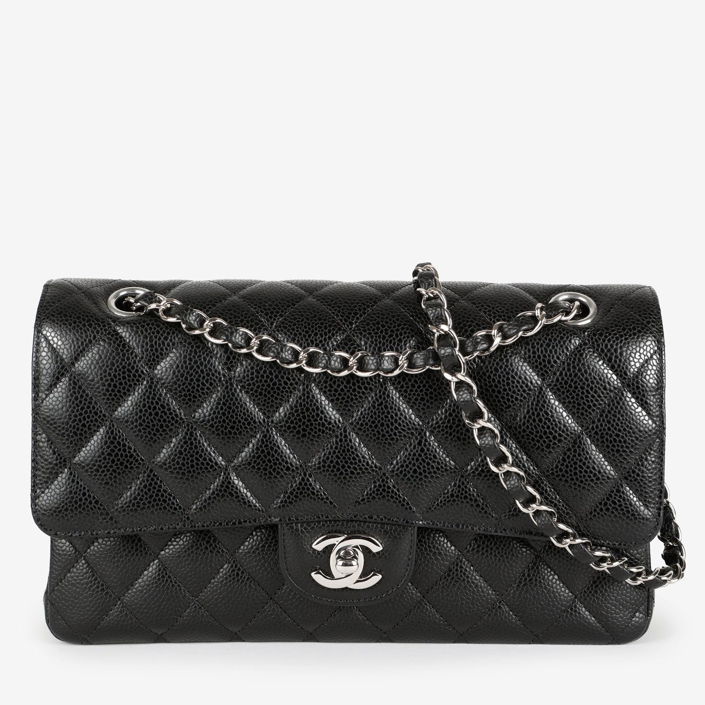 Medium Double Flap, Black Caviar SHW