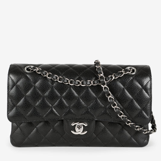 Medium Double Flap, Black Caviar SHW