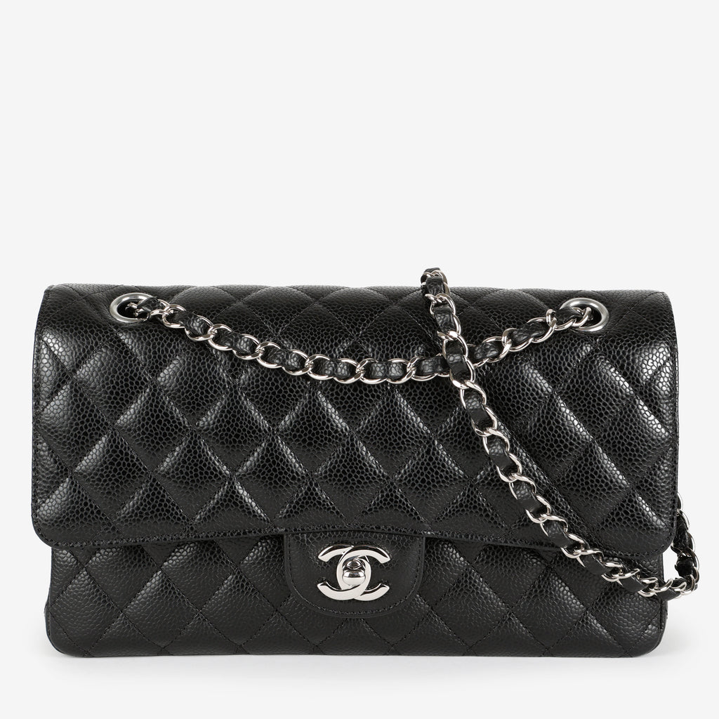 Medium Double Flap, Black Caviar SHW