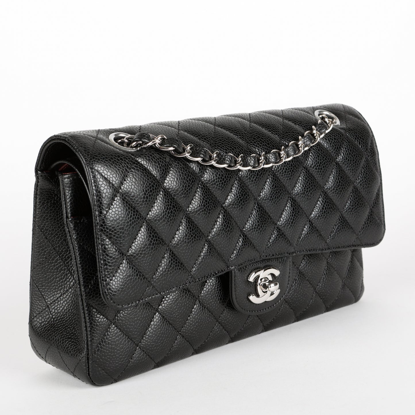 Medium Double Flap, Black Caviar SHW