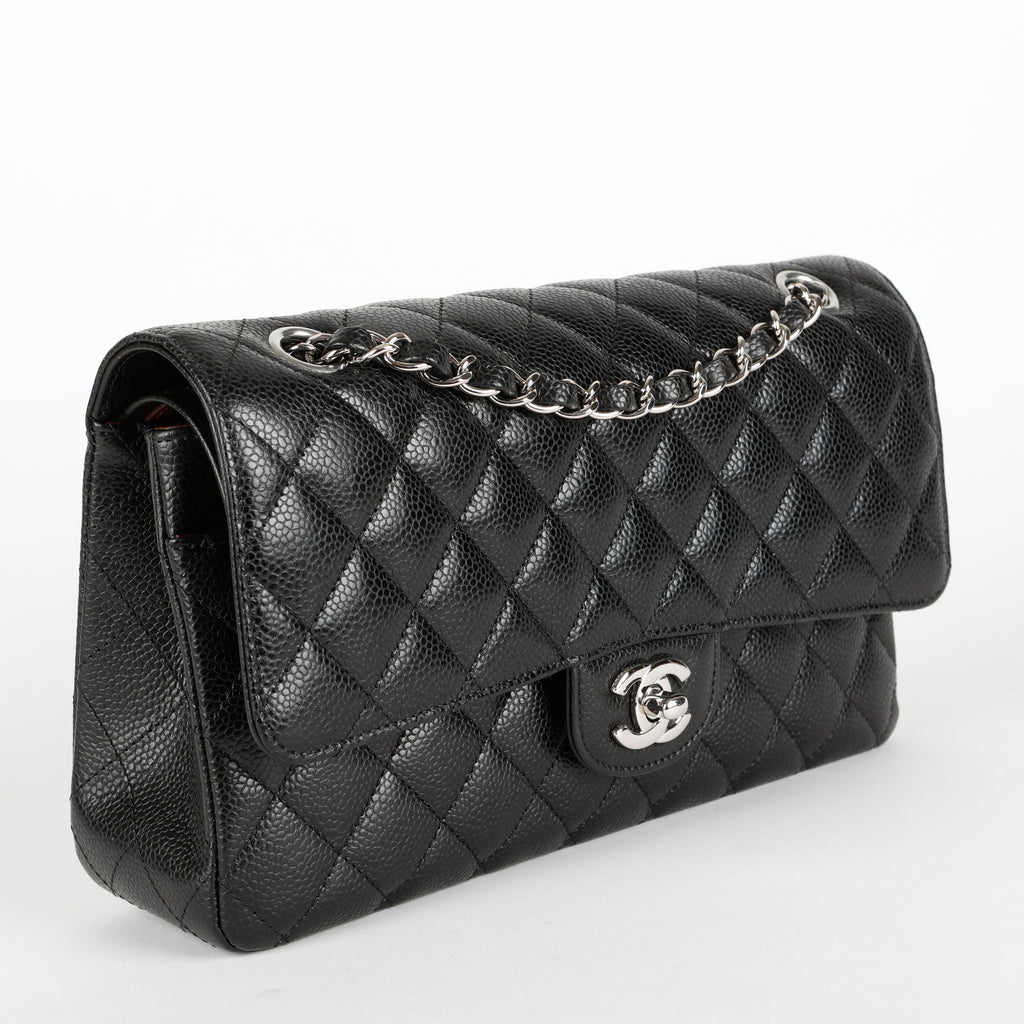 Medium Double Flap, Black Caviar SHW