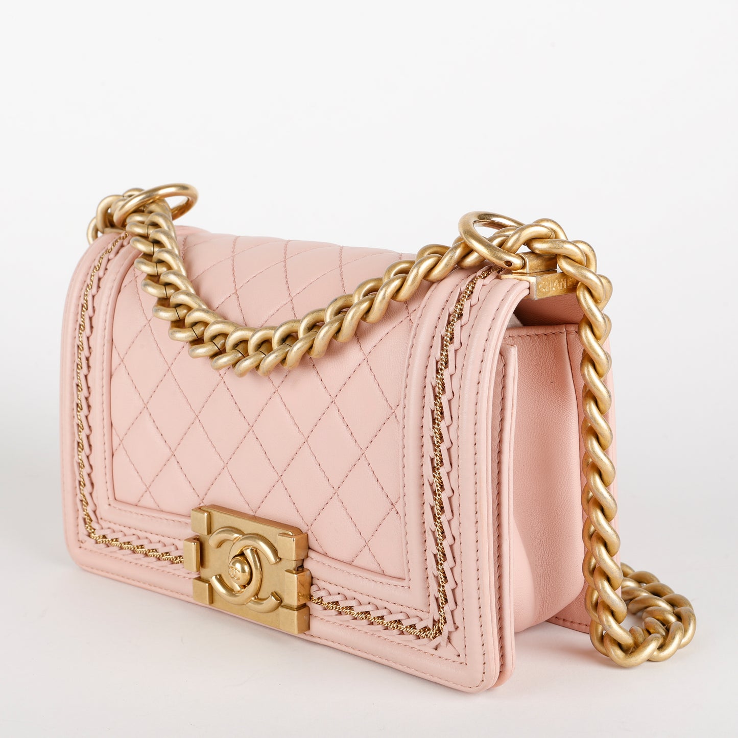 Small Quilted Chain Around Boy Bag, Rose Sakura