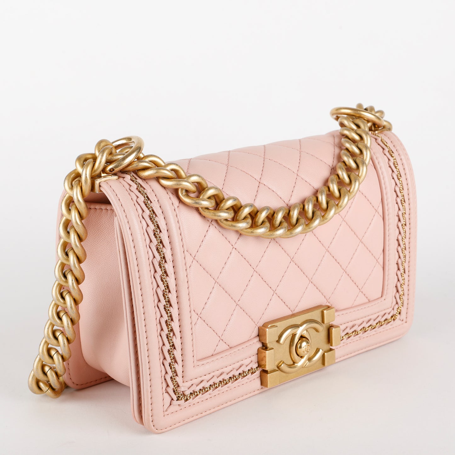 Small Quilted Chain Around Boy Bag, Rose Sakura