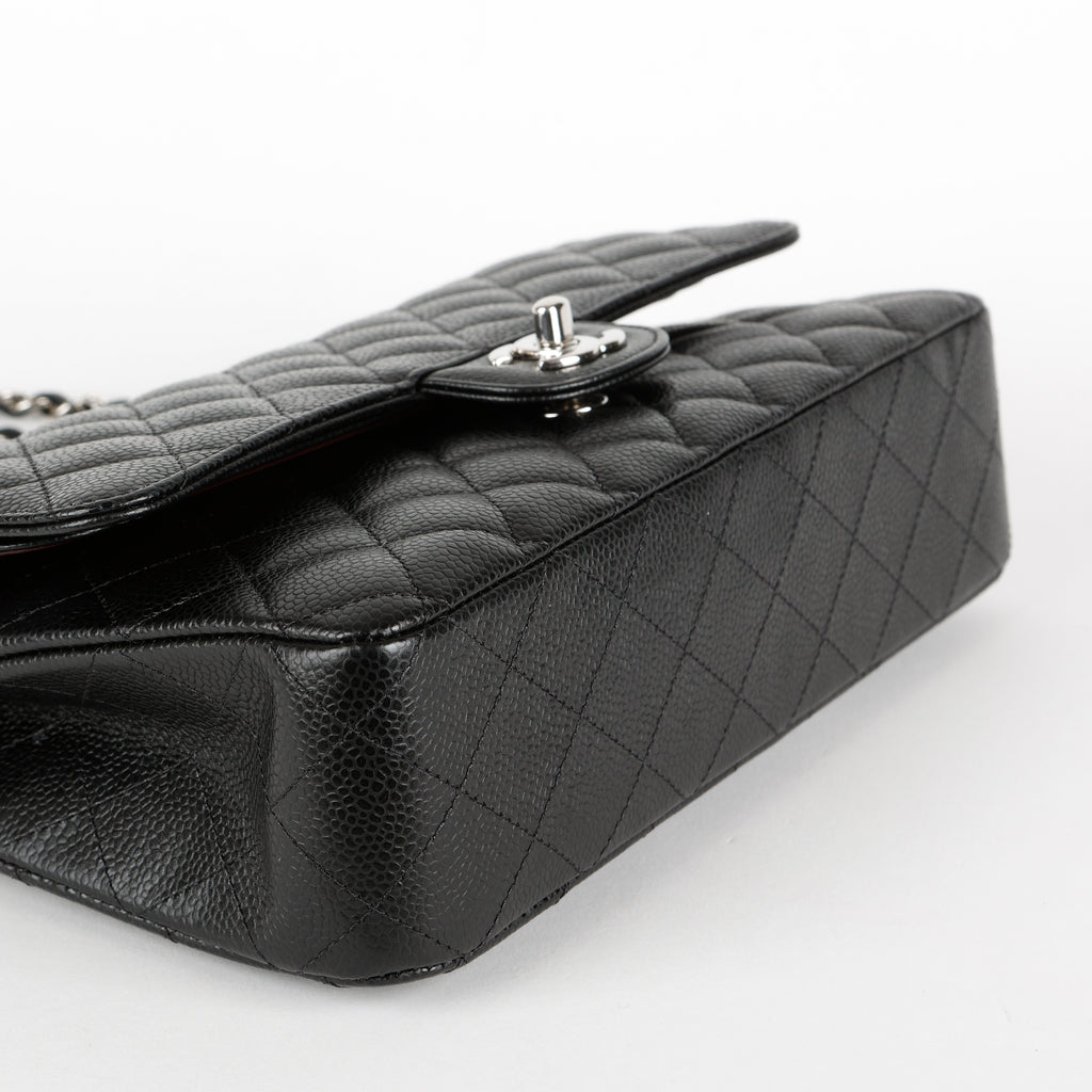 Medium Double Flap, Black Caviar SHW