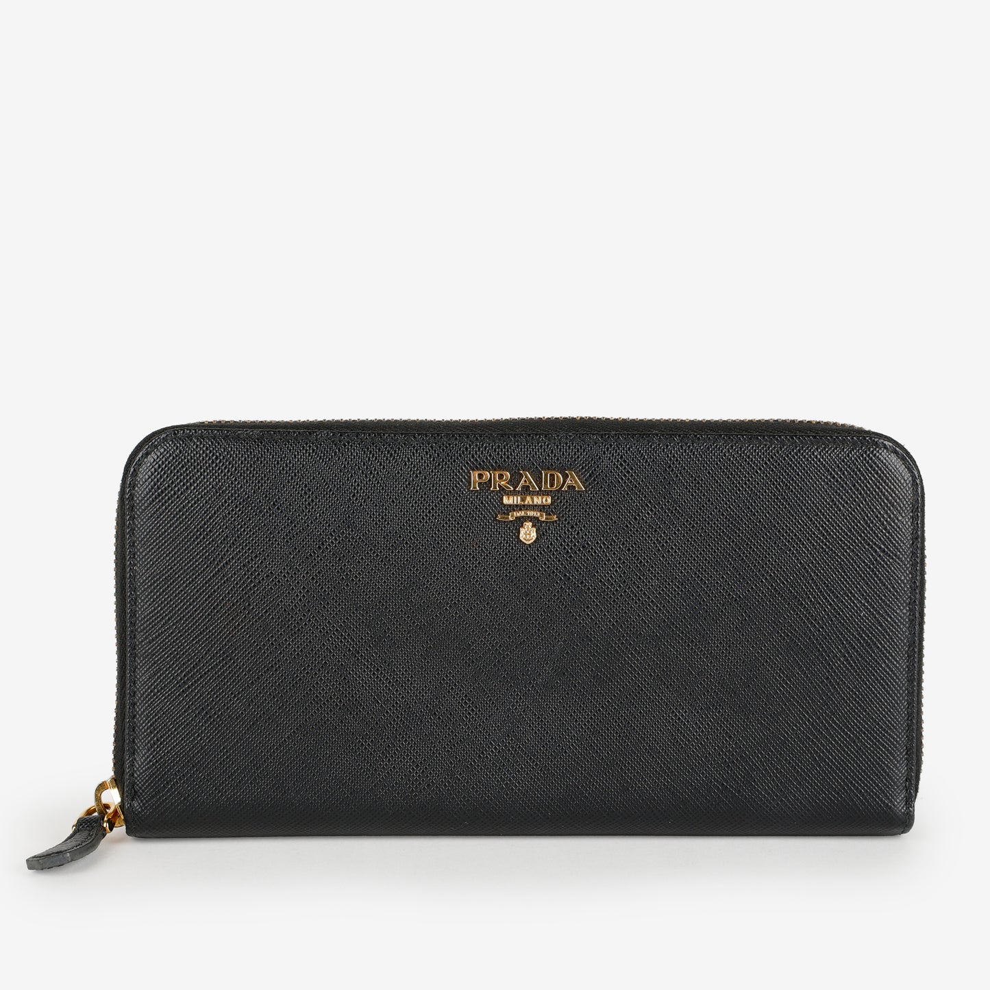 Large Zip Around Wallet, Black Saffiano