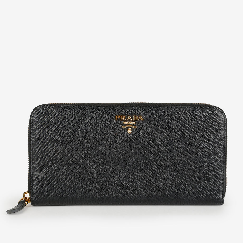 Large Zip Around Wallet, Black Saffiano