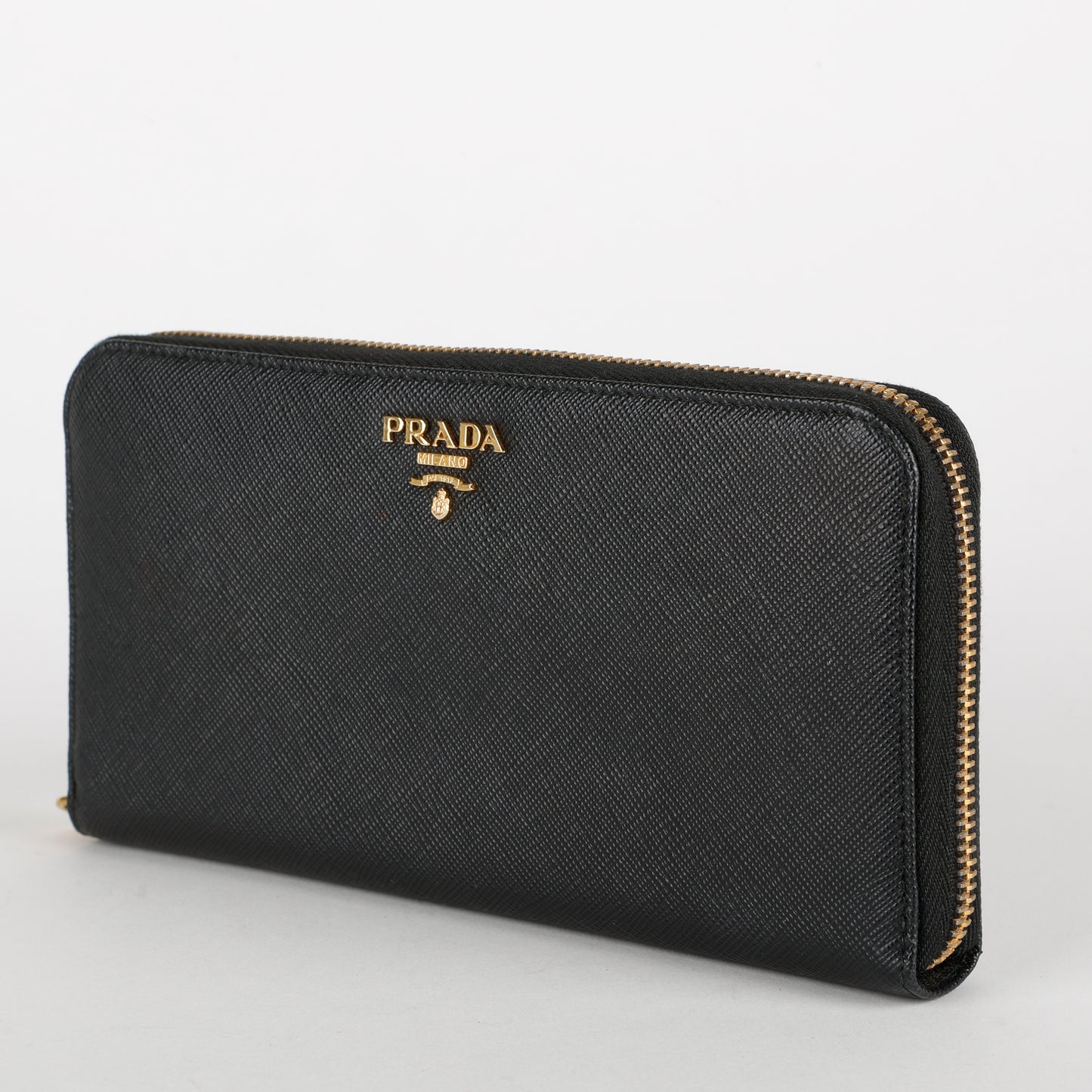 Large Zip Around Wallet, Black Saffiano