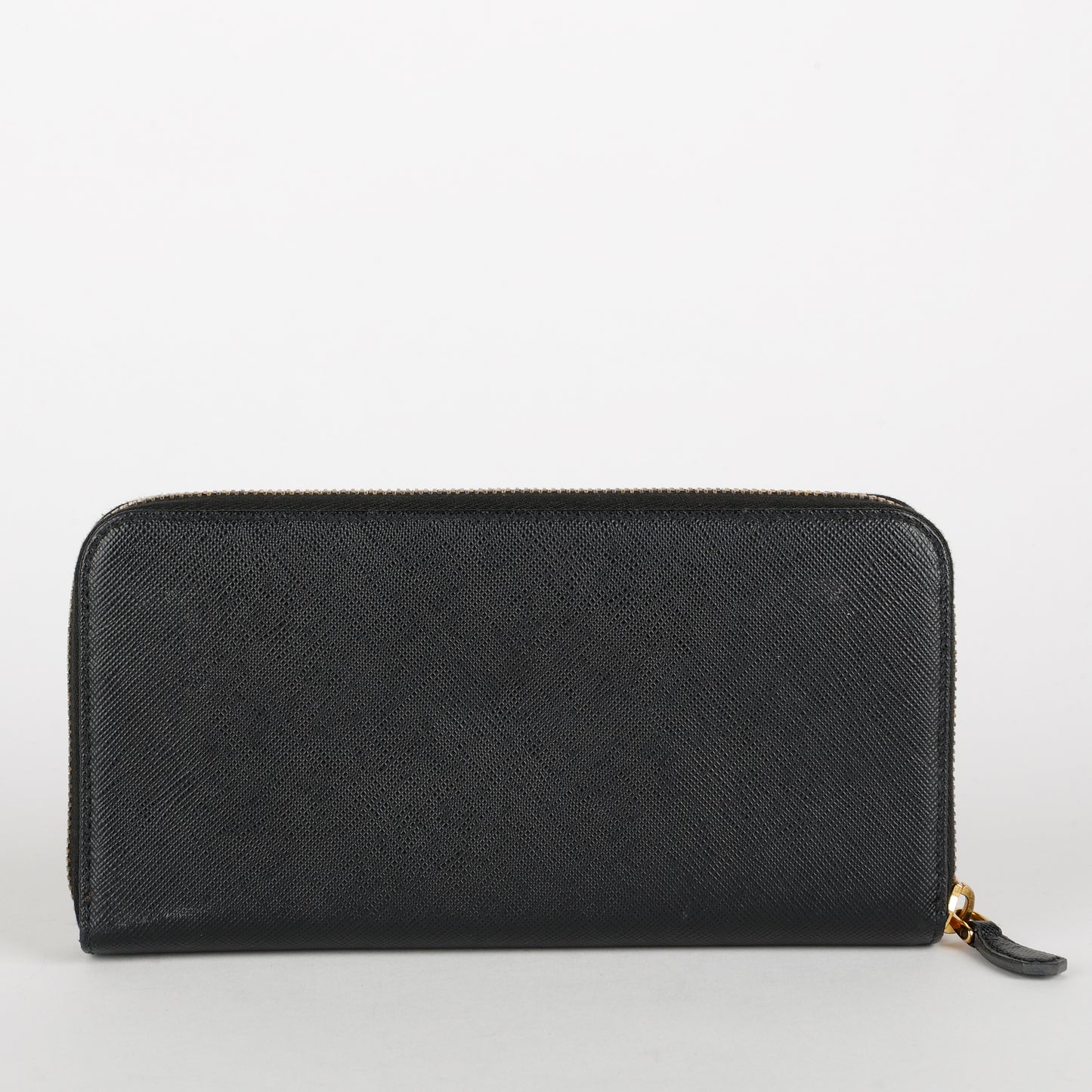 Large Zip Around Wallet, Black Saffiano