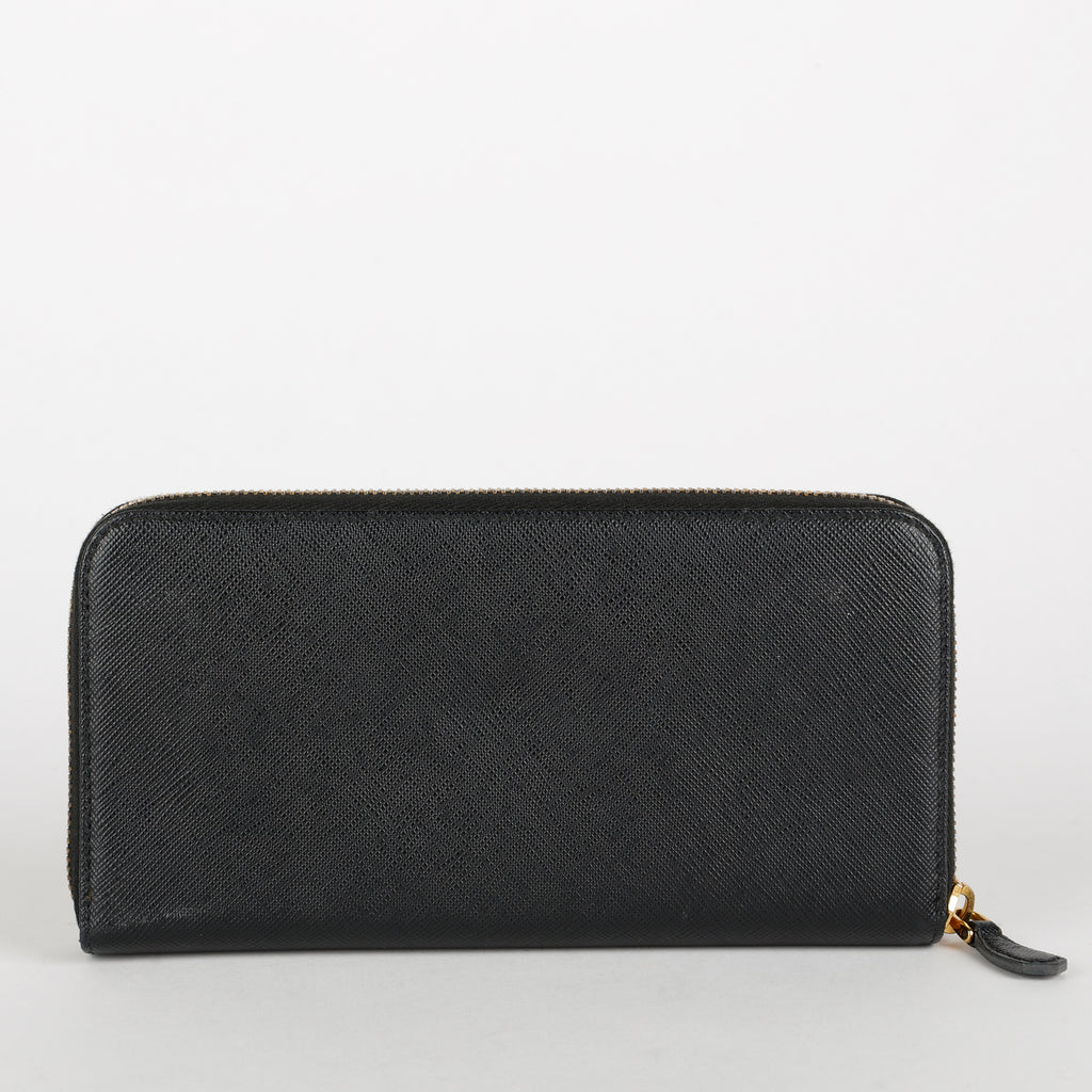 Large Zip Around Wallet, Black Saffiano