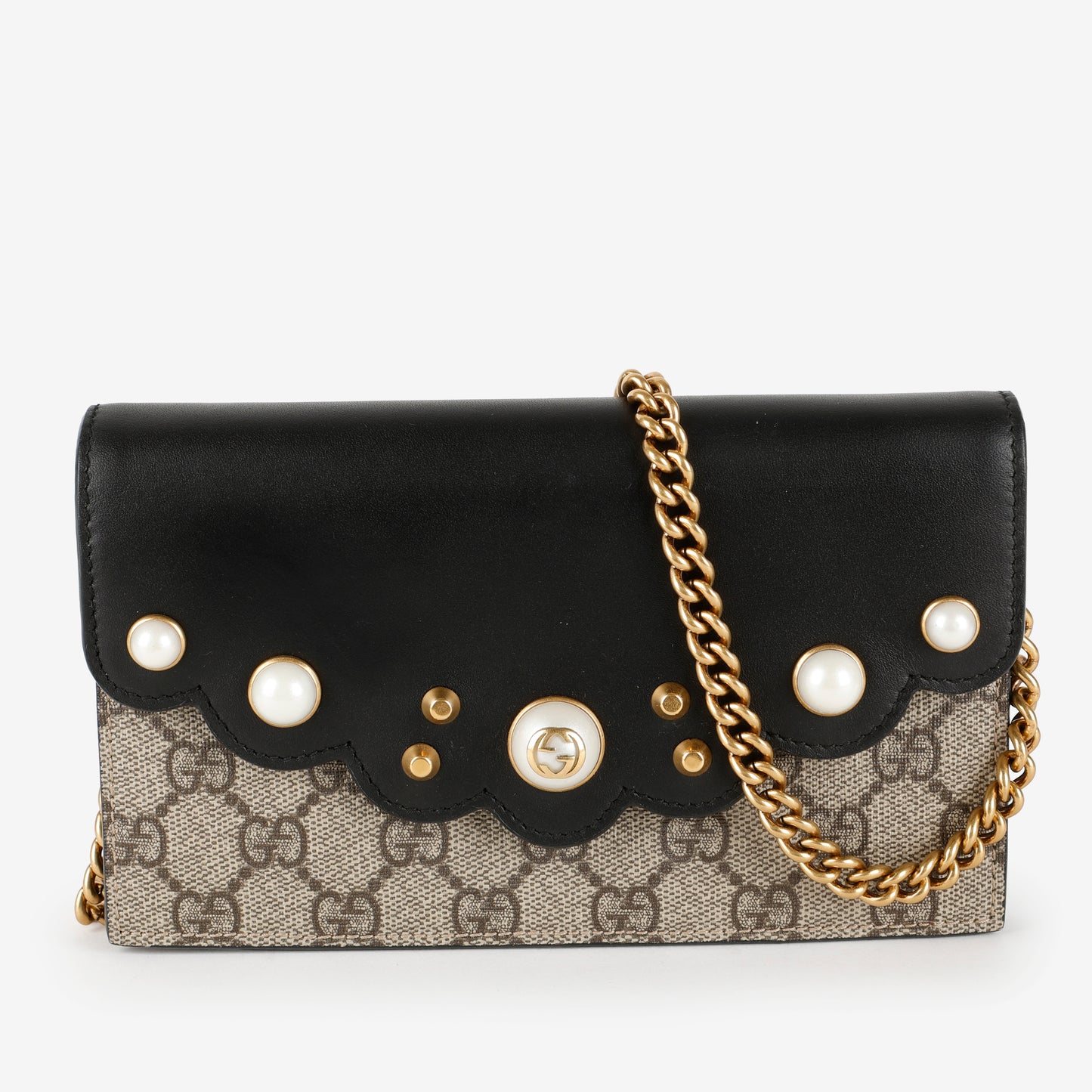 GG Pearl Wallet On Chain, Black/Canvas